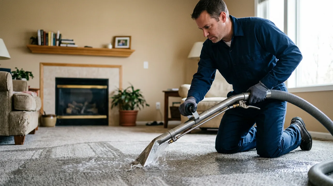 Water damage restoration technician working near Du Bois, IL